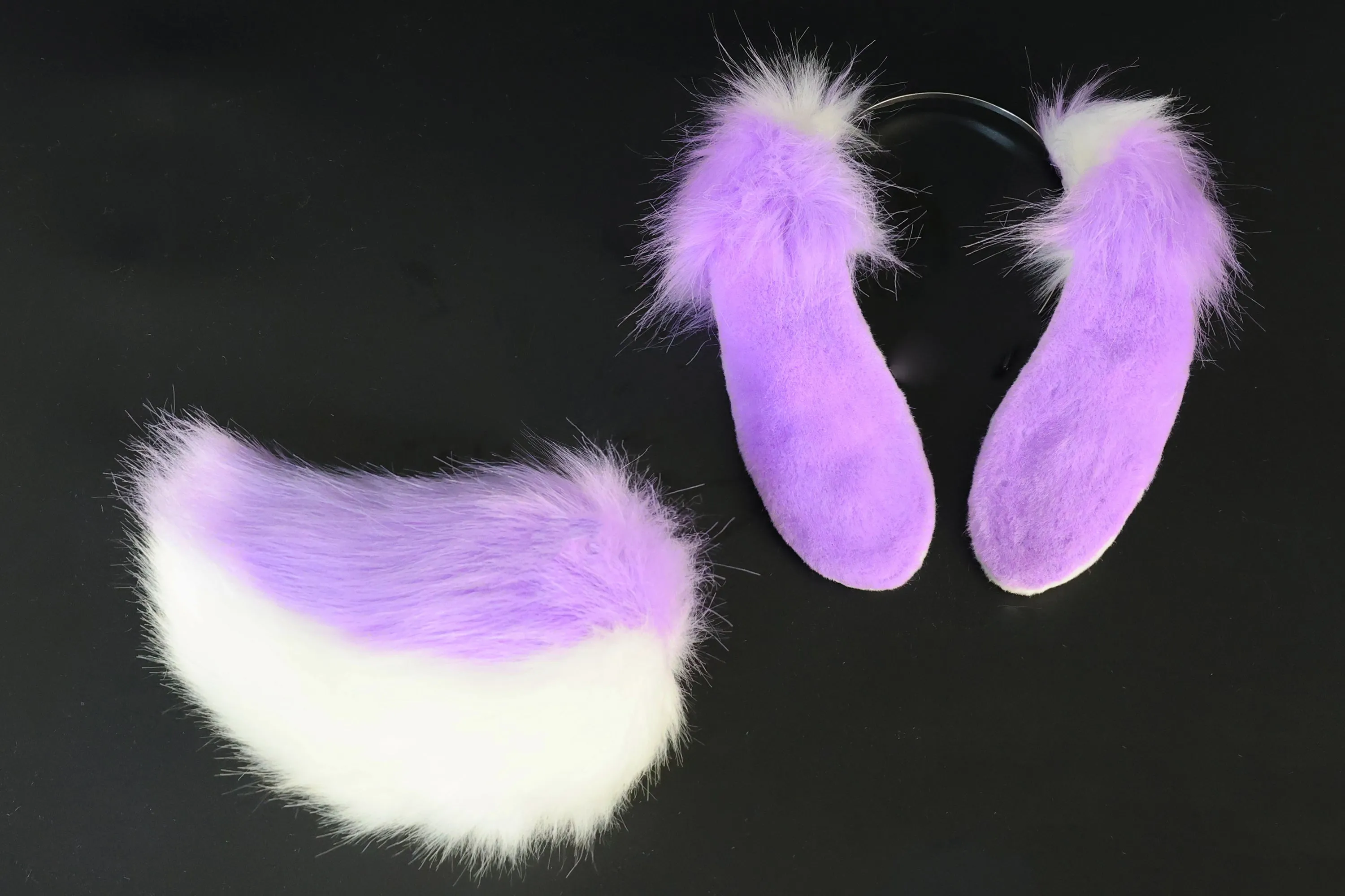 Purple white soft lop bunny ear and tail cosplay realistic faux fur long floppy bunny ears headband rabbit ears tail set bunny kemonomimi