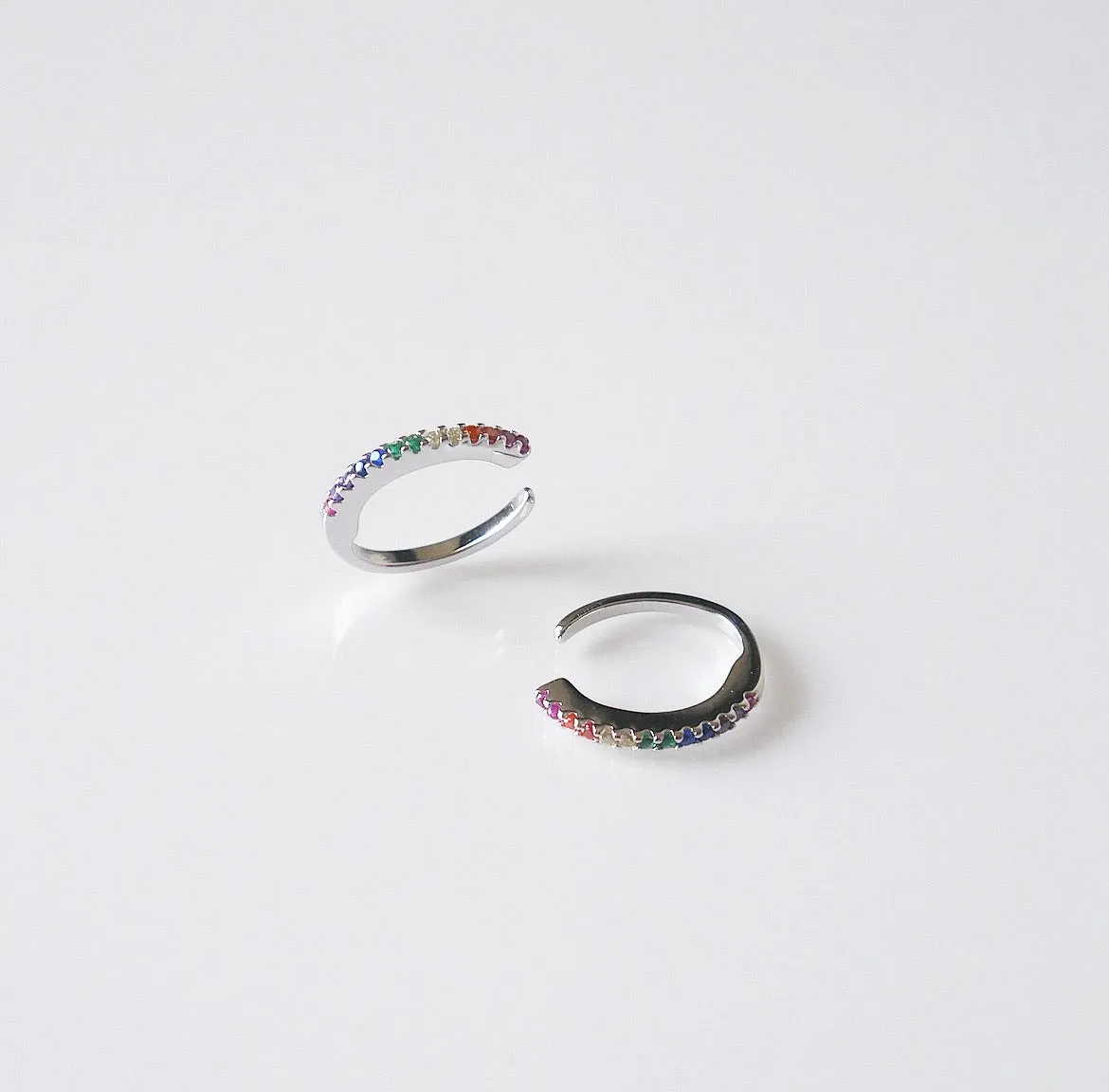Rainbow Sky Diamond CZ .925 Sterling Silver Ear Cuffs (non-pierced) Earrings