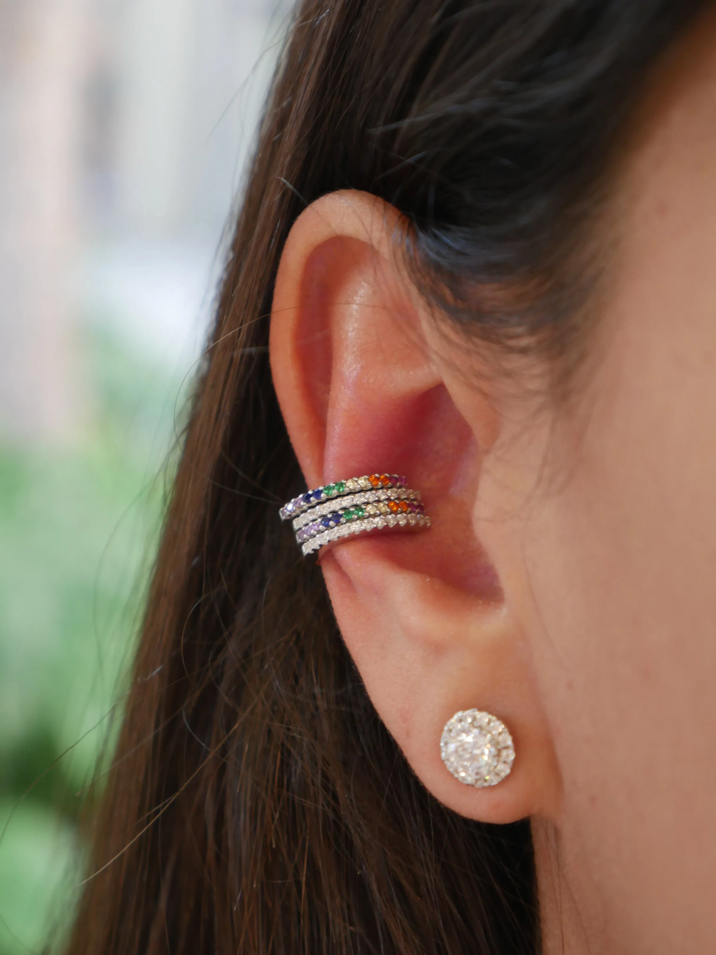 Rainbow Sky Diamond CZ .925 Sterling Silver Ear Cuffs (non-pierced) Earrings