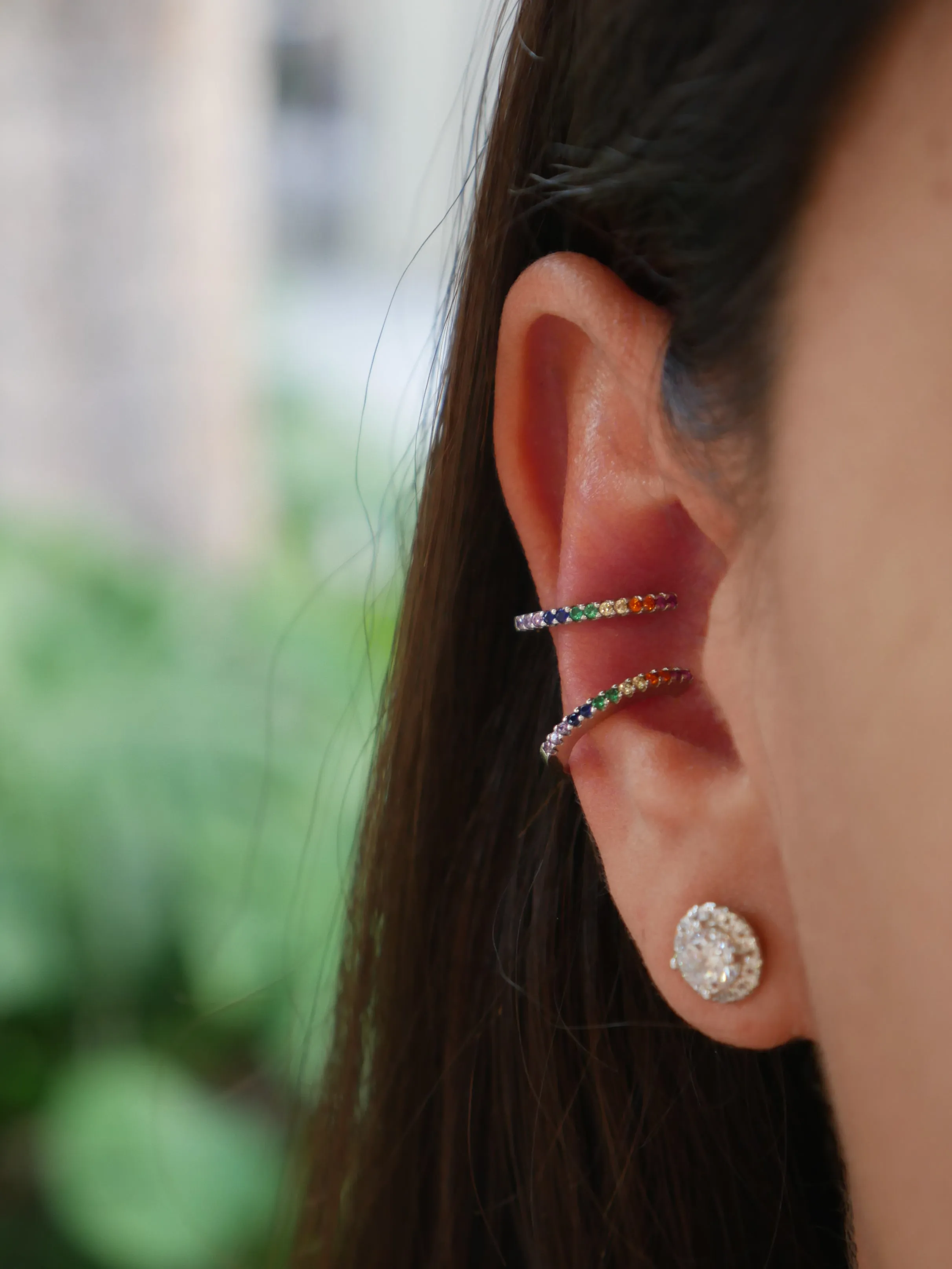 Rainbow Sky Diamond CZ .925 Sterling Silver Ear Cuffs (non-pierced) Earrings
