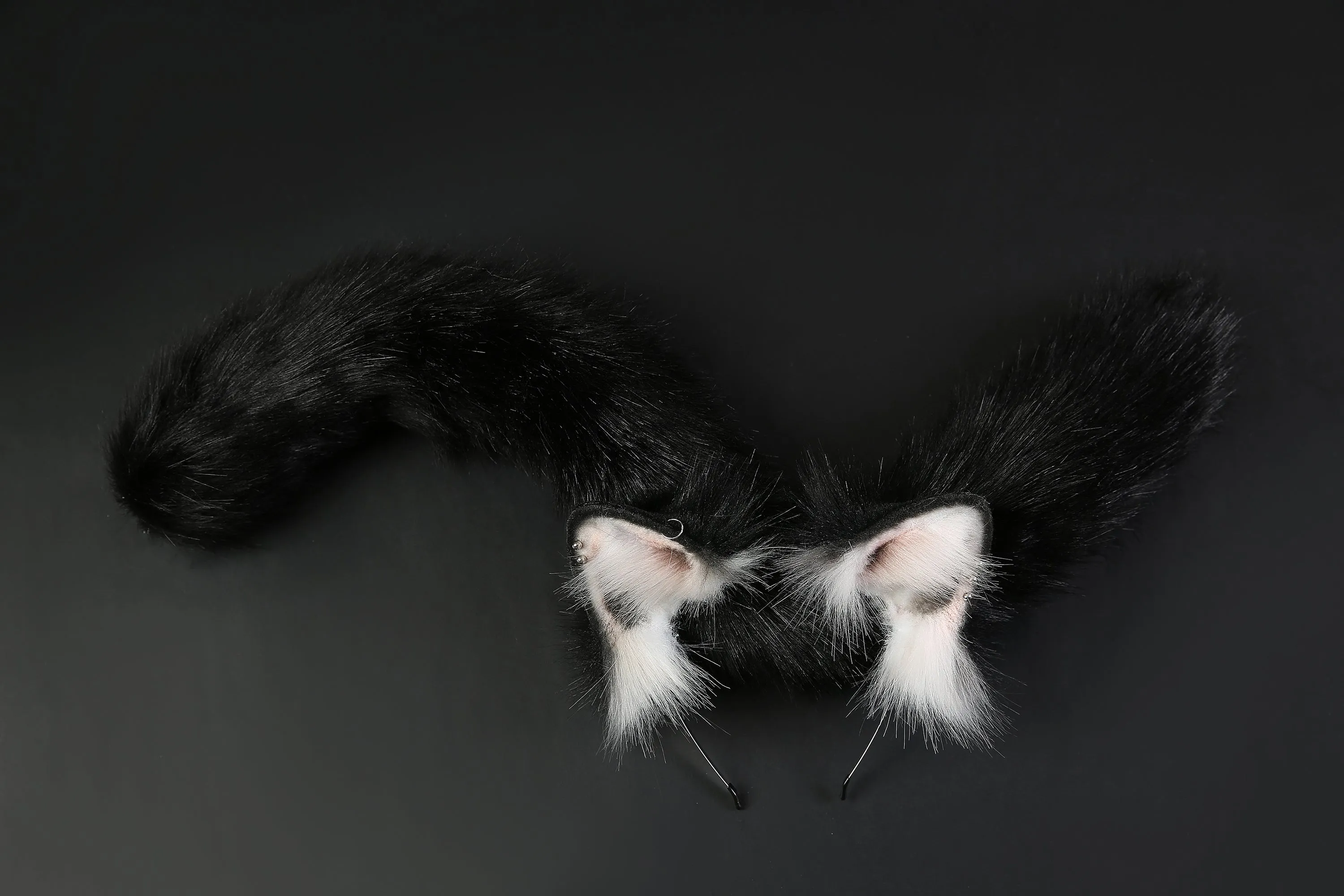 Realistic Black Kitten Ear and Tail set Black Kitten Ears and Tail Cat Ear Headband Animal Ear and Tail Plug Set Christmas Gift Mature