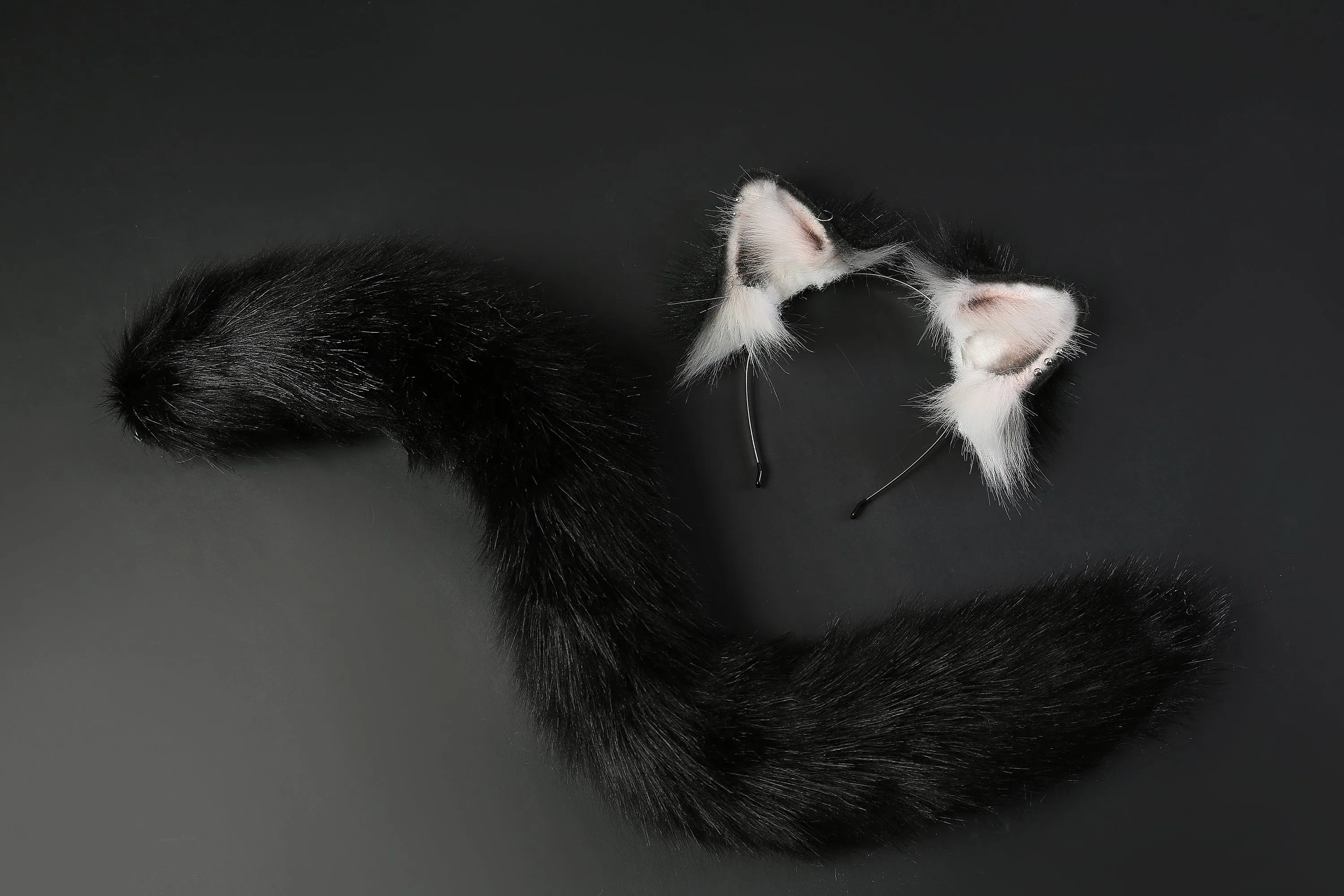 Realistic Black Kitten Ear and Tail set Black Kitten Ears and Tail Cat Ear Headband Animal Ear and Tail Plug Set Christmas Gift Mature