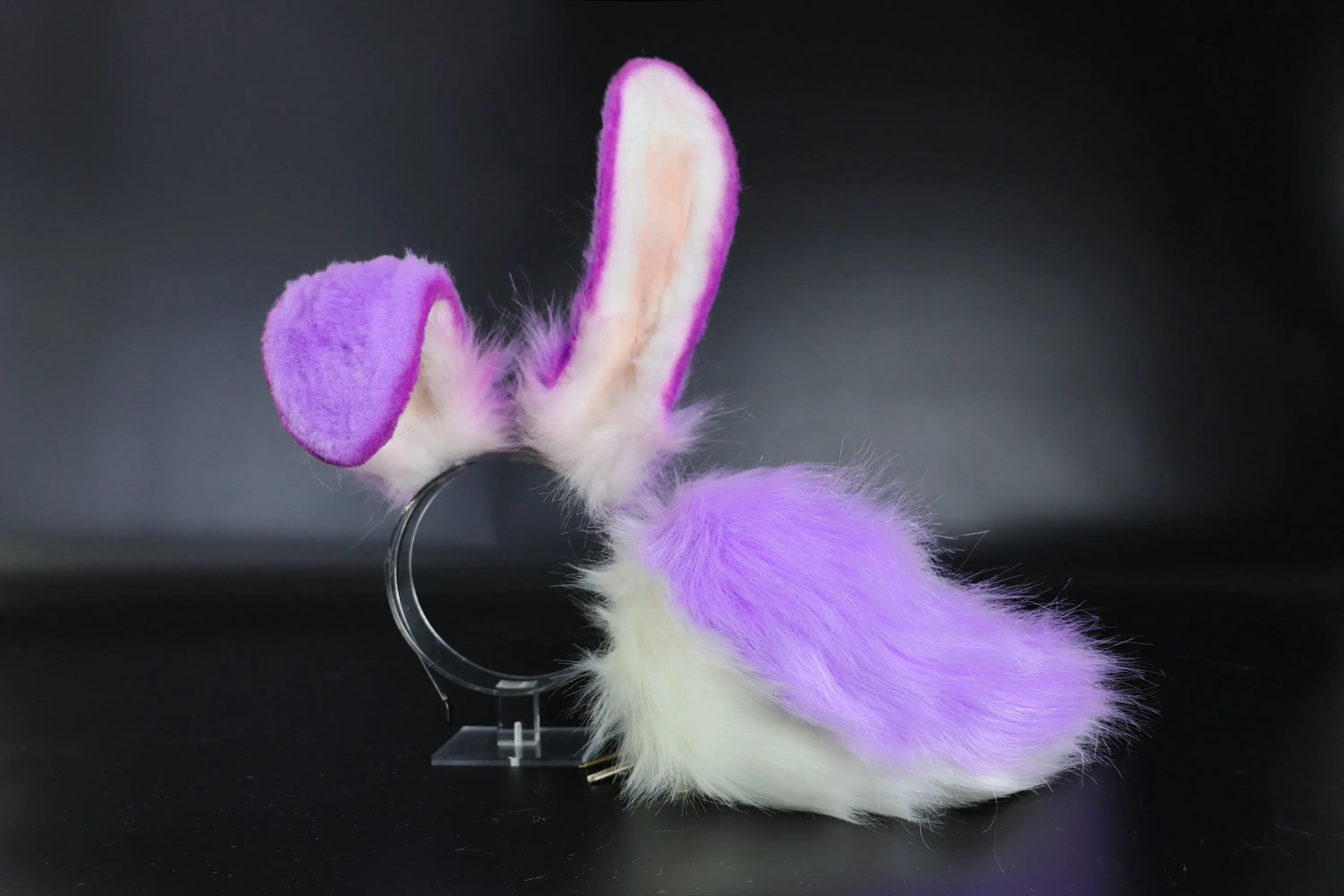 Realistic purple faux fur bunny ear and tail set bendable bunny ear cosplay rabbit ear and tail neko ear petplay ear bunnyplay anime cosplay