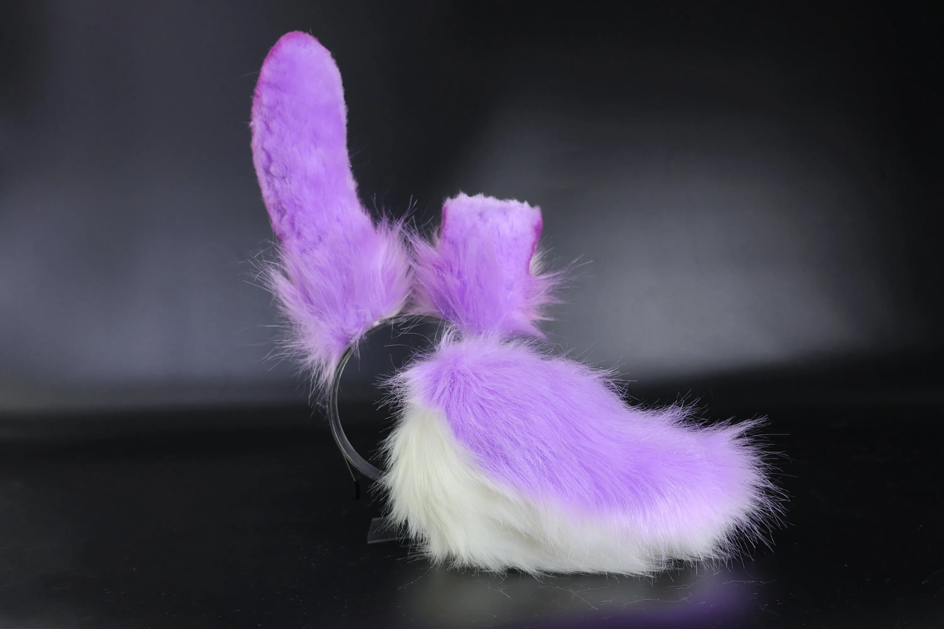 Realistic purple faux fur bunny ear and tail set bendable bunny ear cosplay rabbit ear and tail neko ear petplay ear bunnyplay anime cosplay