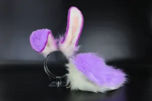 Realistic purple faux fur bunny ear and tail set bendable bunny ear cosplay rabbit ear and tail neko ear petplay ear bunnyplay anime cosplay