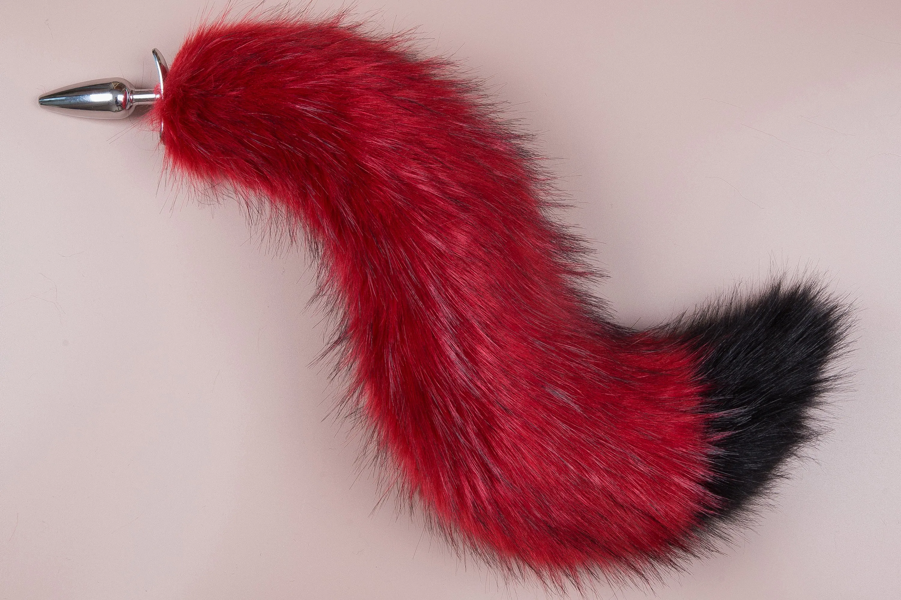 Red and black faux fur fox tail plug and ear wolf tail buttplug and ear kitten ear and tail plug set curved tail and ear plug set cosplay