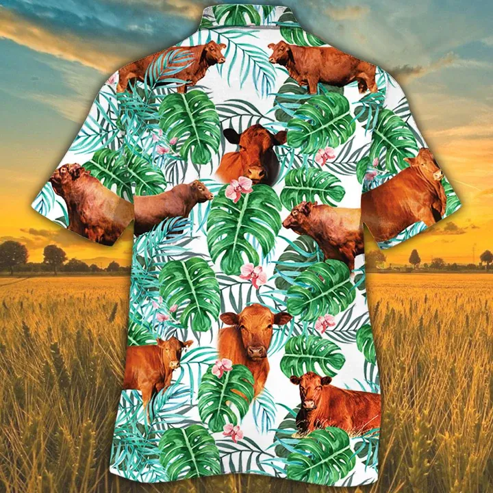 Red Angus Tropical Plant Hawaiian Shirt, Cow Hawaiian shirt, Hawaiian shirts for men, women