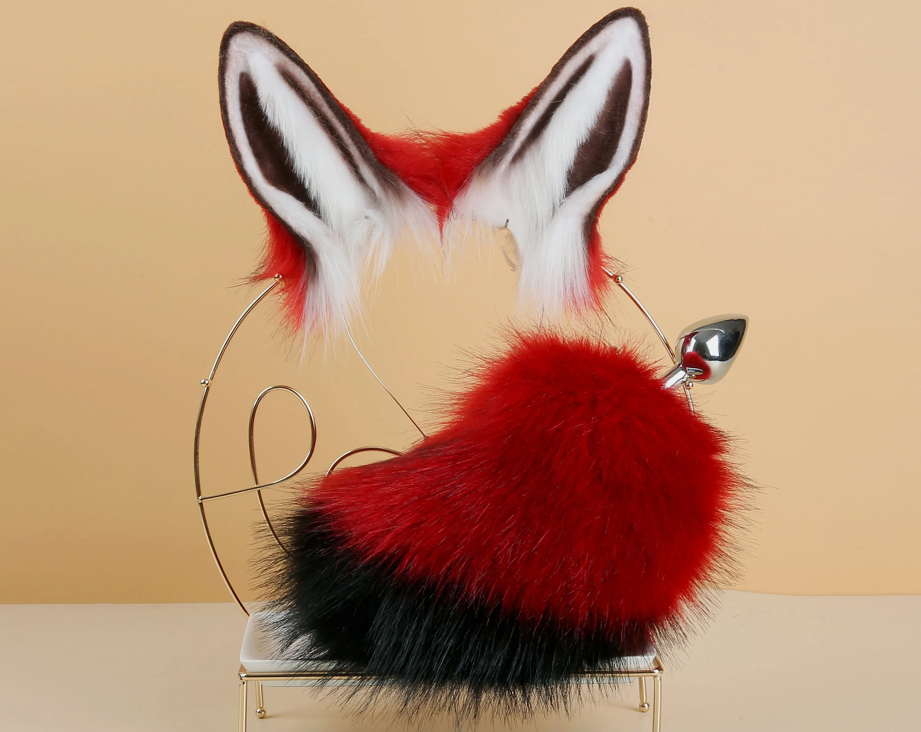 red black bunny tail plug and ear set rabbit tail butt plug and ear neko cosplay anime sextoy bunny ear and tail buttplug petplay