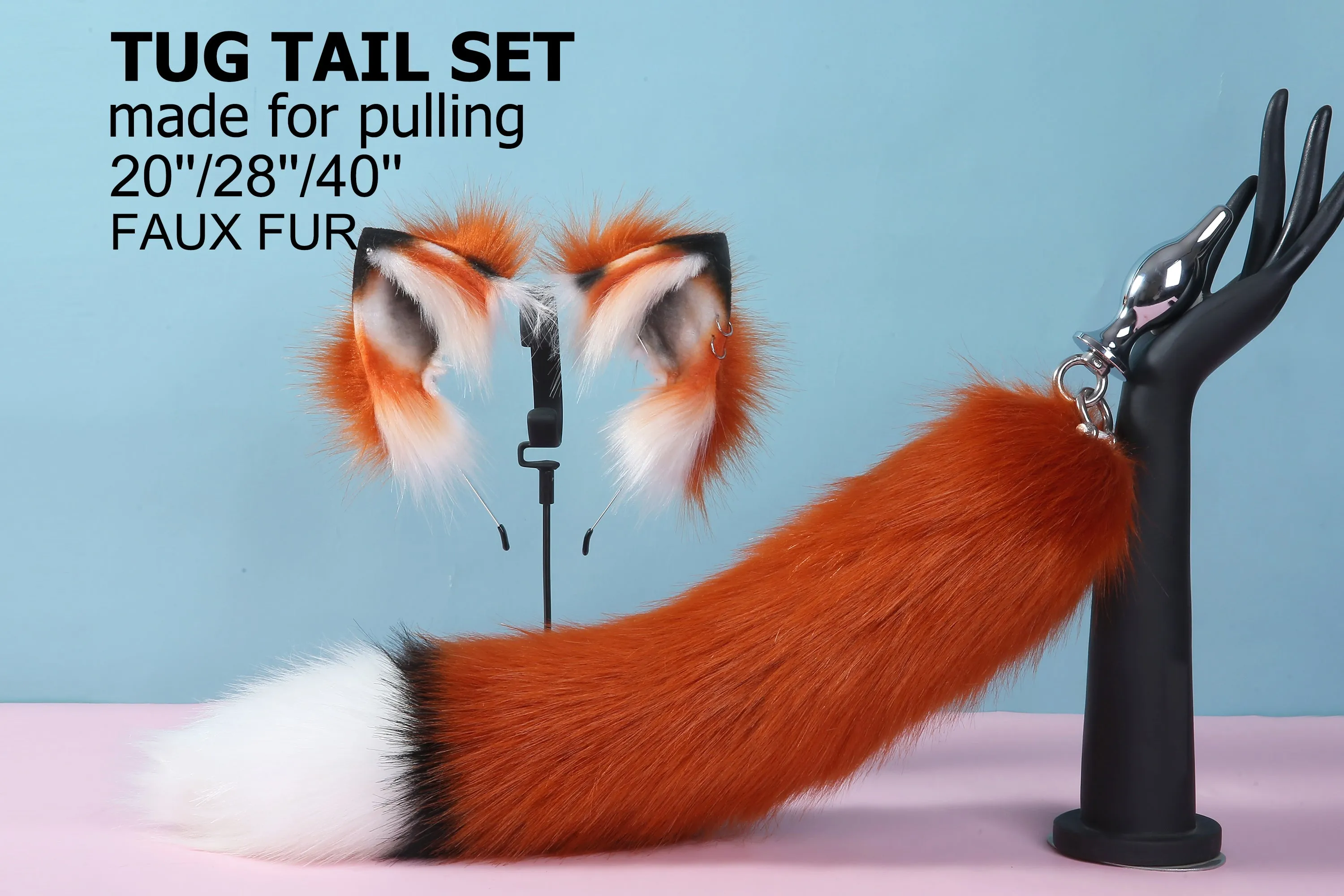 red fox ear and tail plug set faux fur tug tail butt plug and ear wolf tail buttplug ddlg sex toy bdsm cat tail plug bondage petplay mature
