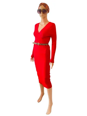 Red Midi Body Con Jumper Dress