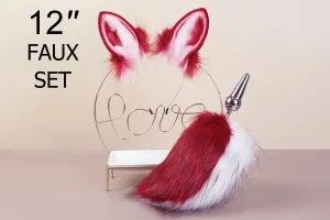 red white bunny ear and tail plug set rabbit tail butt plug and ear  tail buttplug and ear anal plug tail cosplay sextoy for couple