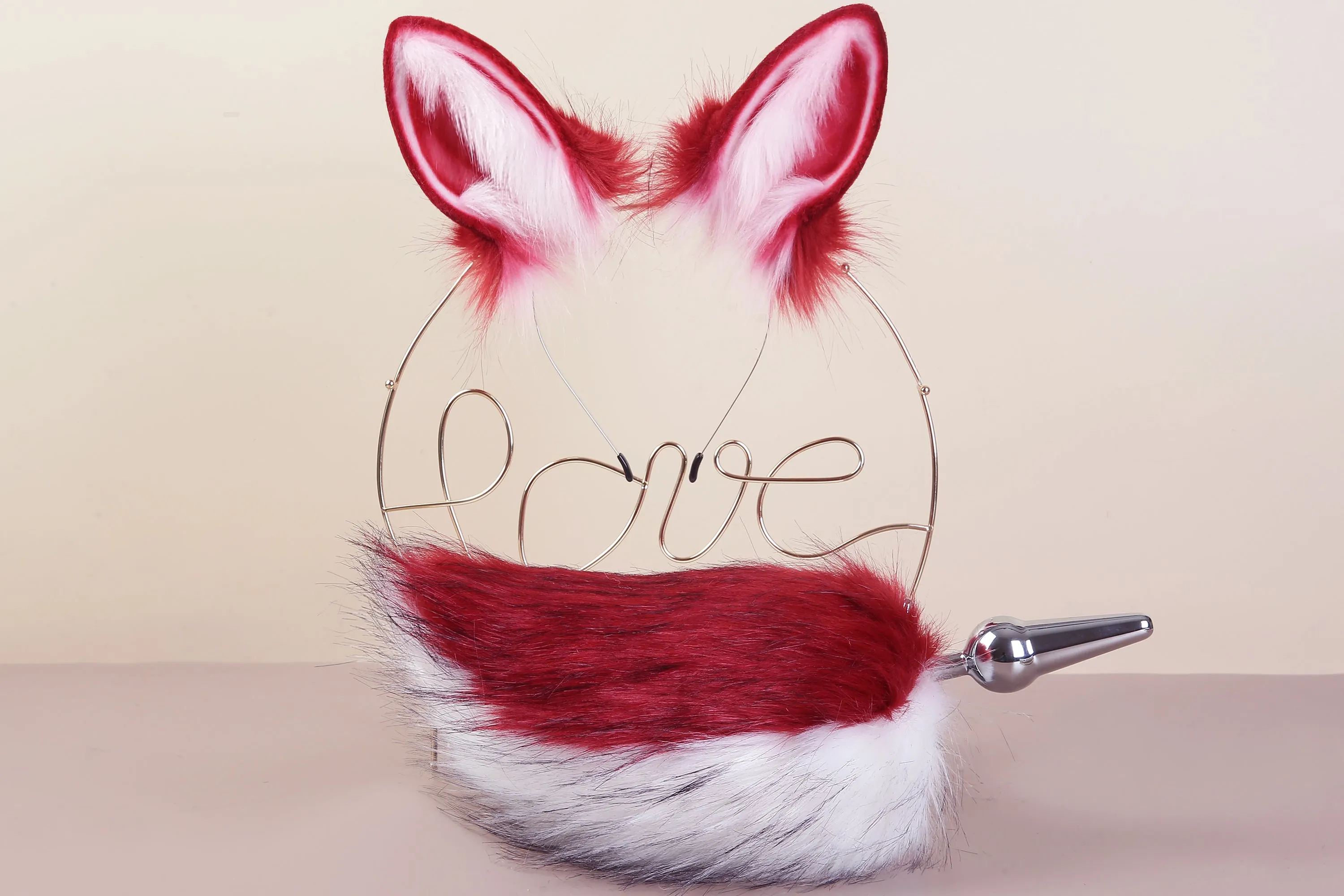 red white bunny ear and tail plug set rabbit tail butt plug and ear  tail buttplug and ear anal plug tail cosplay sextoy for couple
