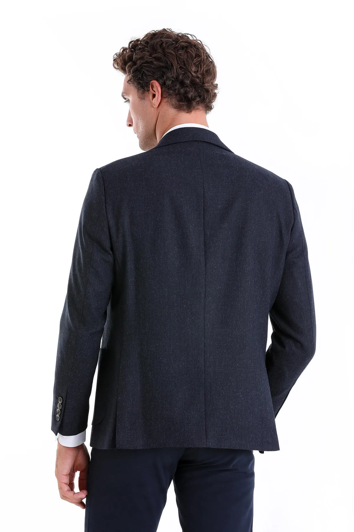 Regular Fit Navy Notch Lapel Casual Blazer