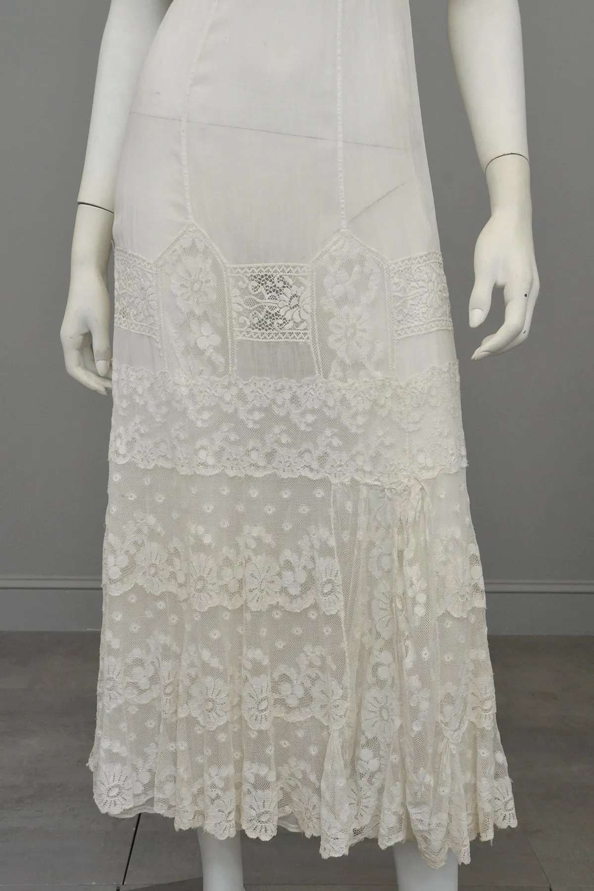 Romantic White Edwardian Lace Netting Delicate Slip Dress