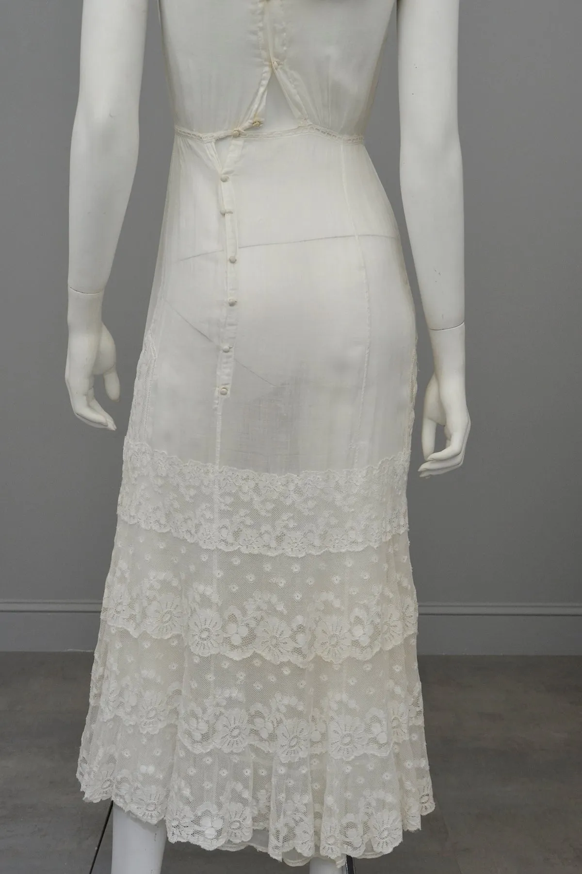 Romantic White Edwardian Lace Netting Delicate Slip Dress