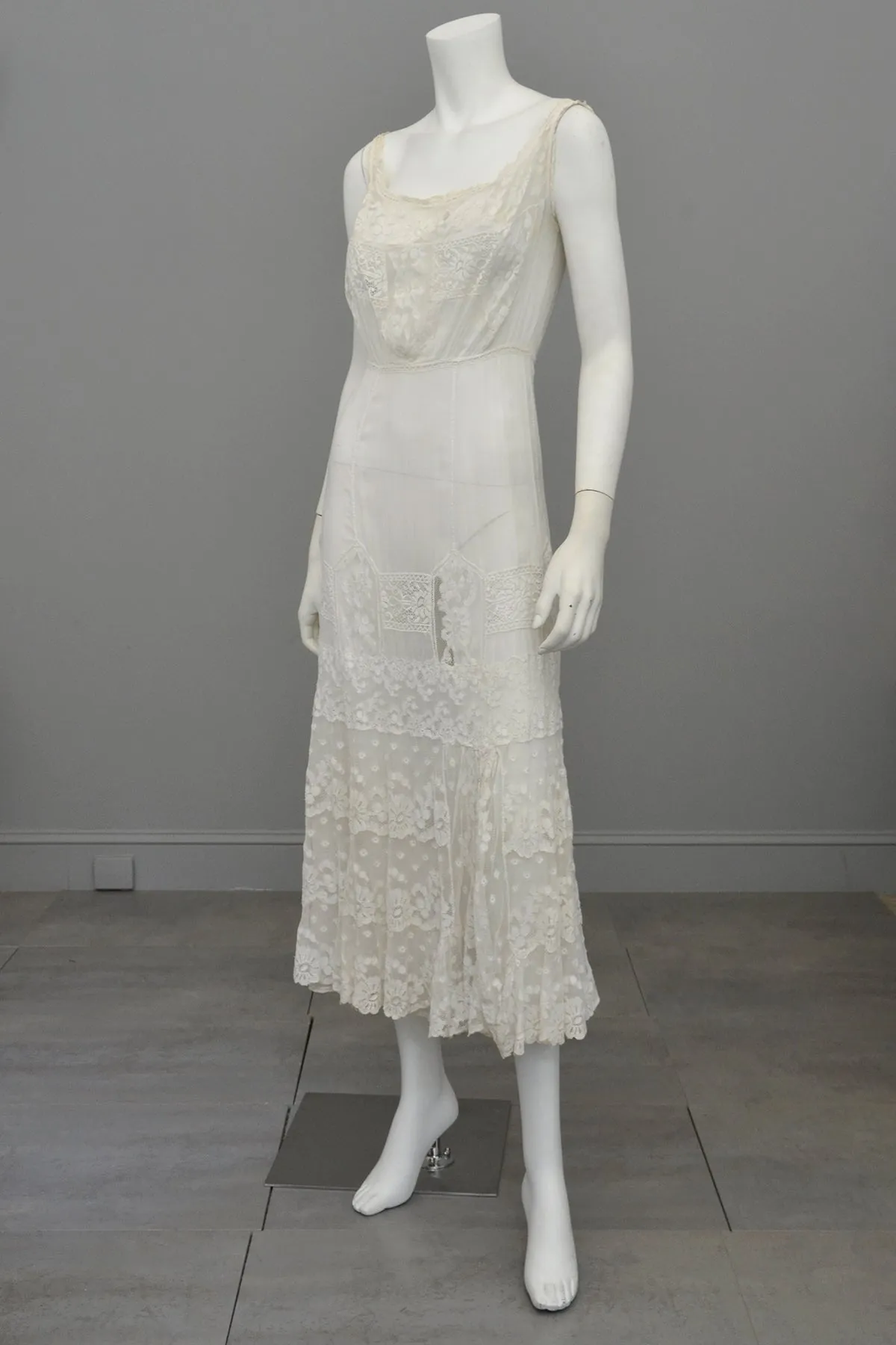Romantic White Edwardian Lace Netting Delicate Slip Dress