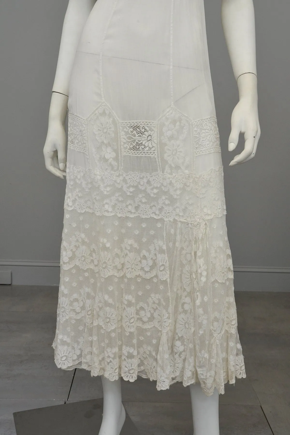 Romantic White Edwardian Lace Netting Delicate Slip Dress
