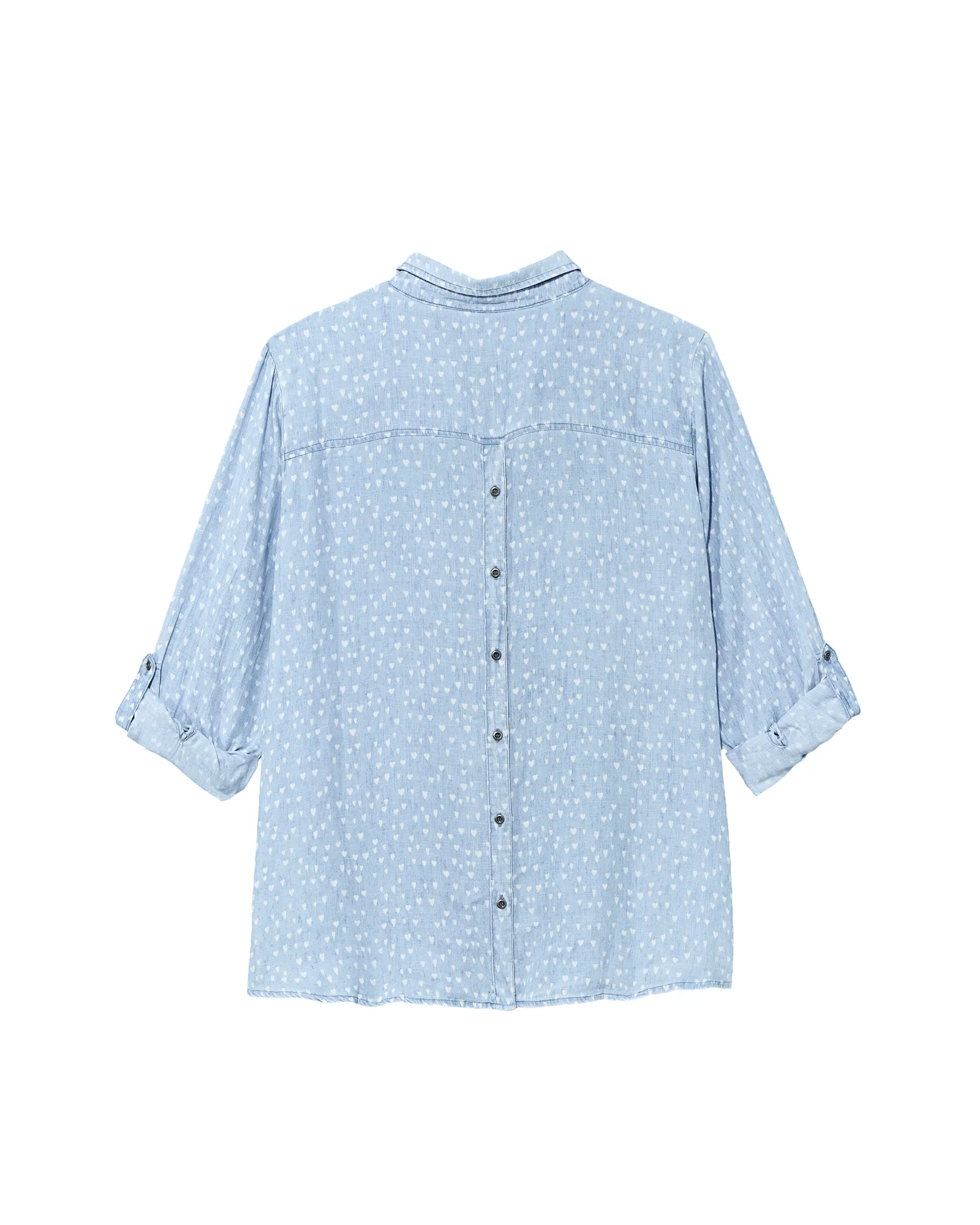 Rosaria 3/4 Sleeve Rolled Sleeve Button Back Button Down | Light Blue / White