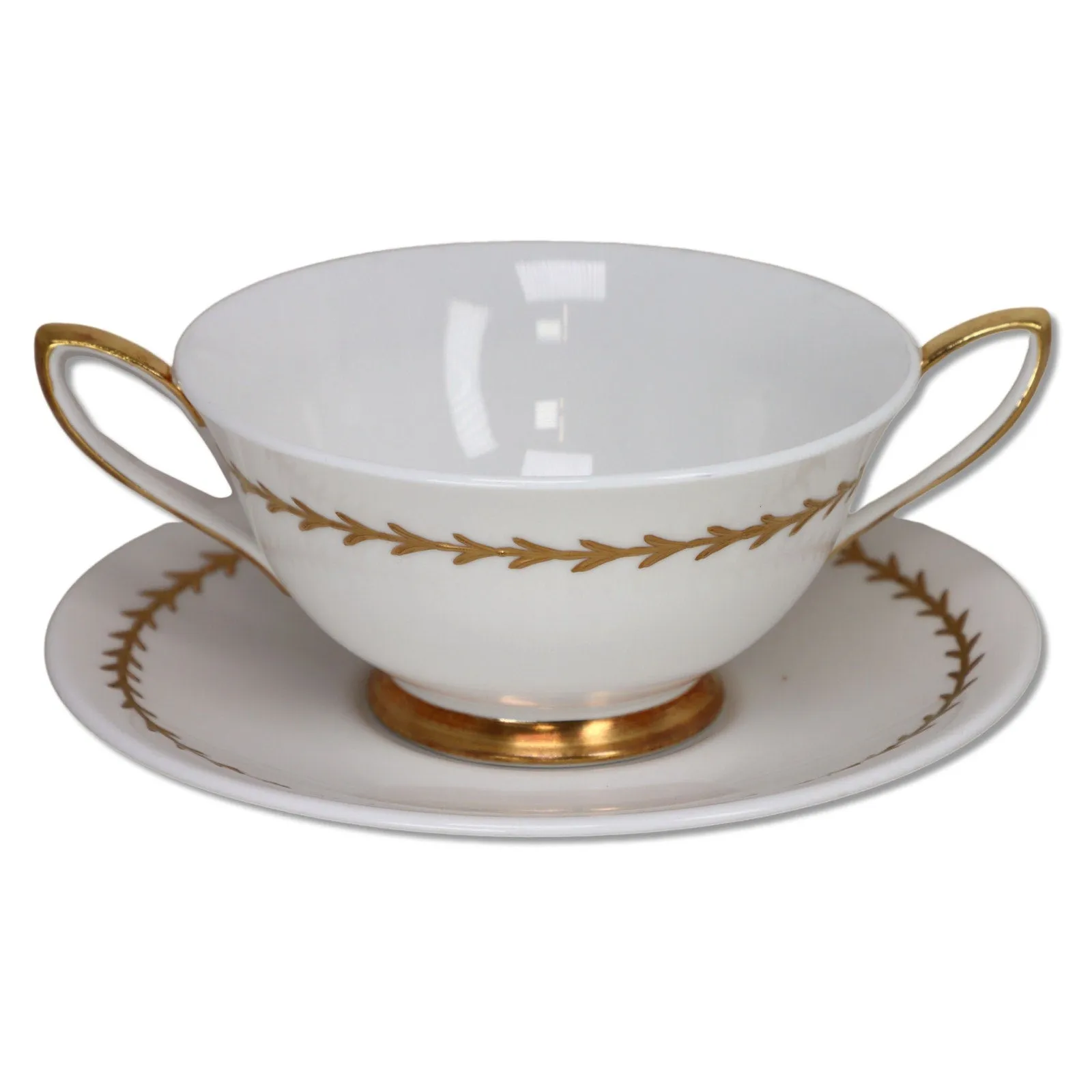 Royal Albert ROA47 Cream Soup Bullion Bowl Set Gold Laurel Vintage 1960's