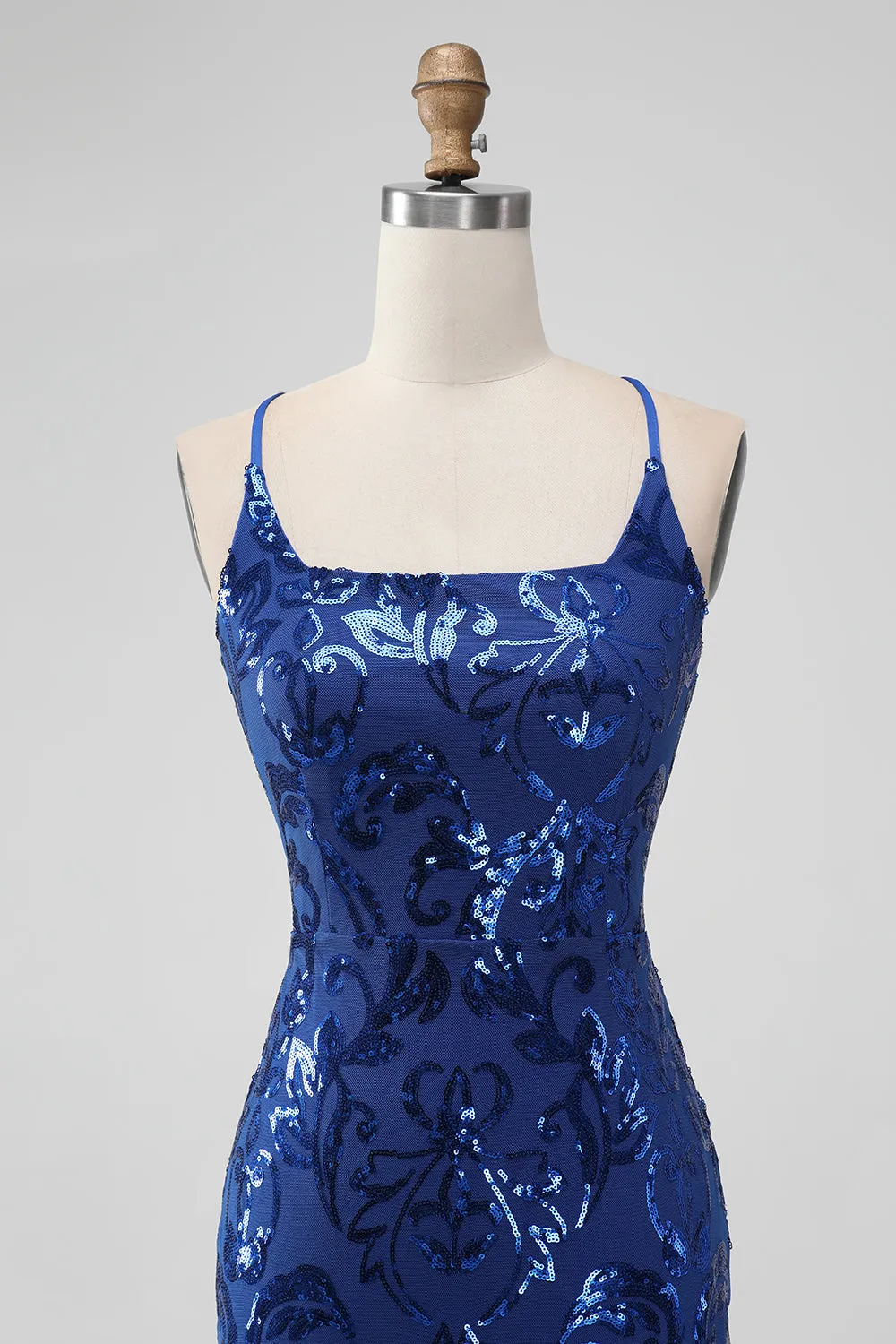 Royal Blue Bodycon Sequins Short Homecoming Dress with Lace-up Back