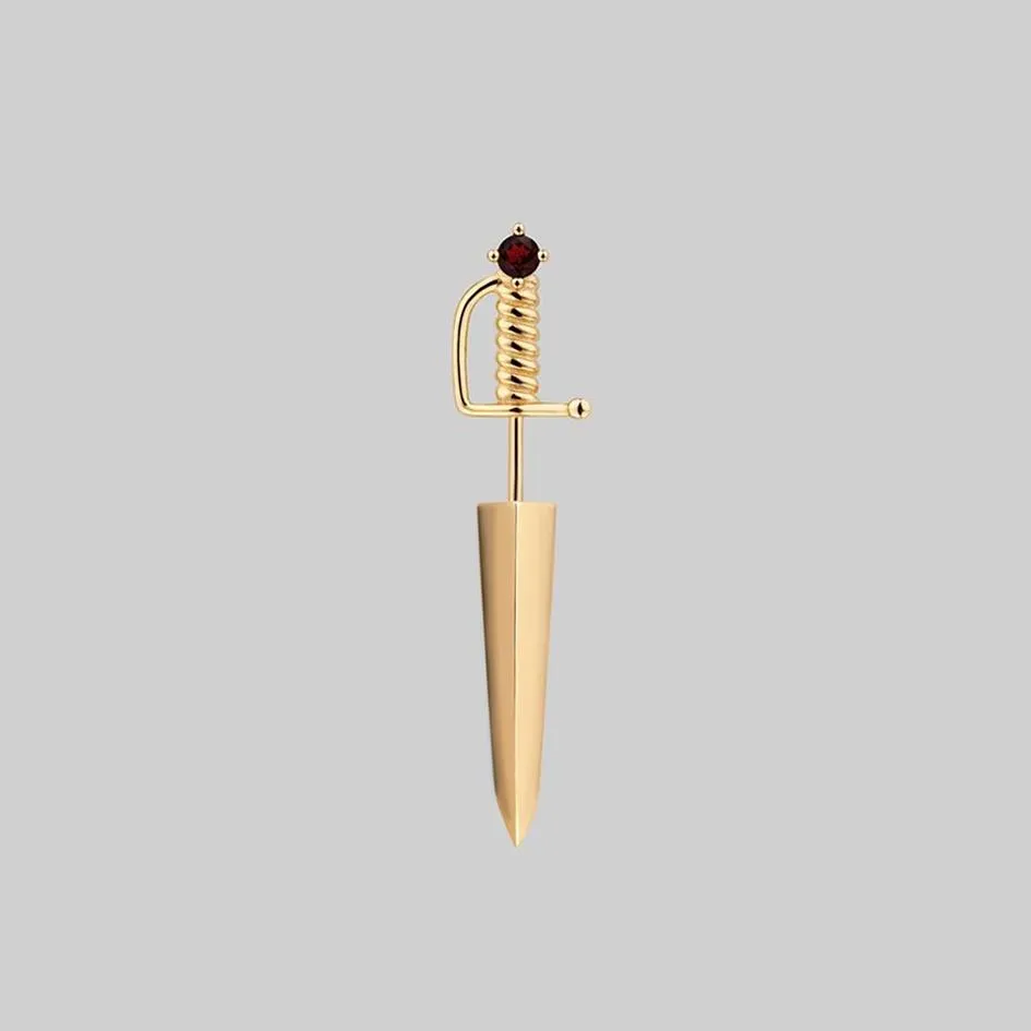 SALEM. Garnet Short Dagger Single Earring - Gold