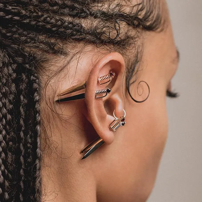 SALEM. Garnet Short Dagger Single Earring - Gold