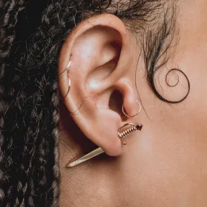 SALEM. Garnet Short Dagger Single Earring - Gold