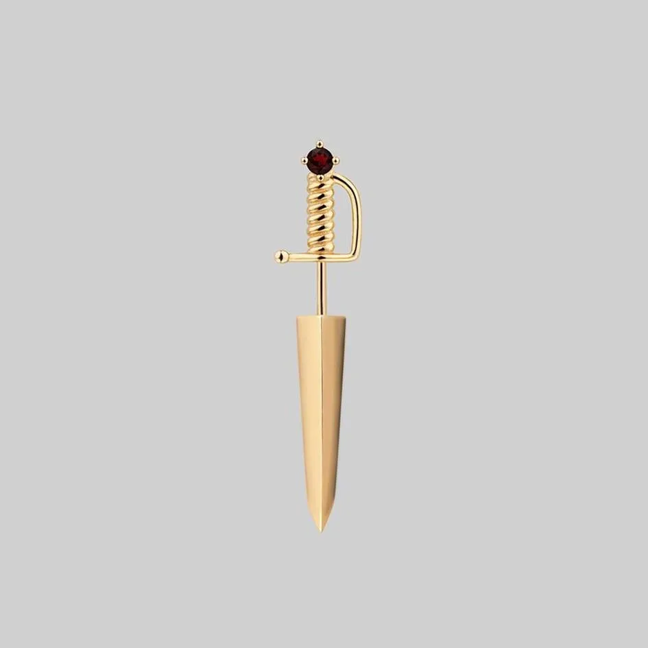 SALEM. Garnet Short Dagger Single Earring - Gold
