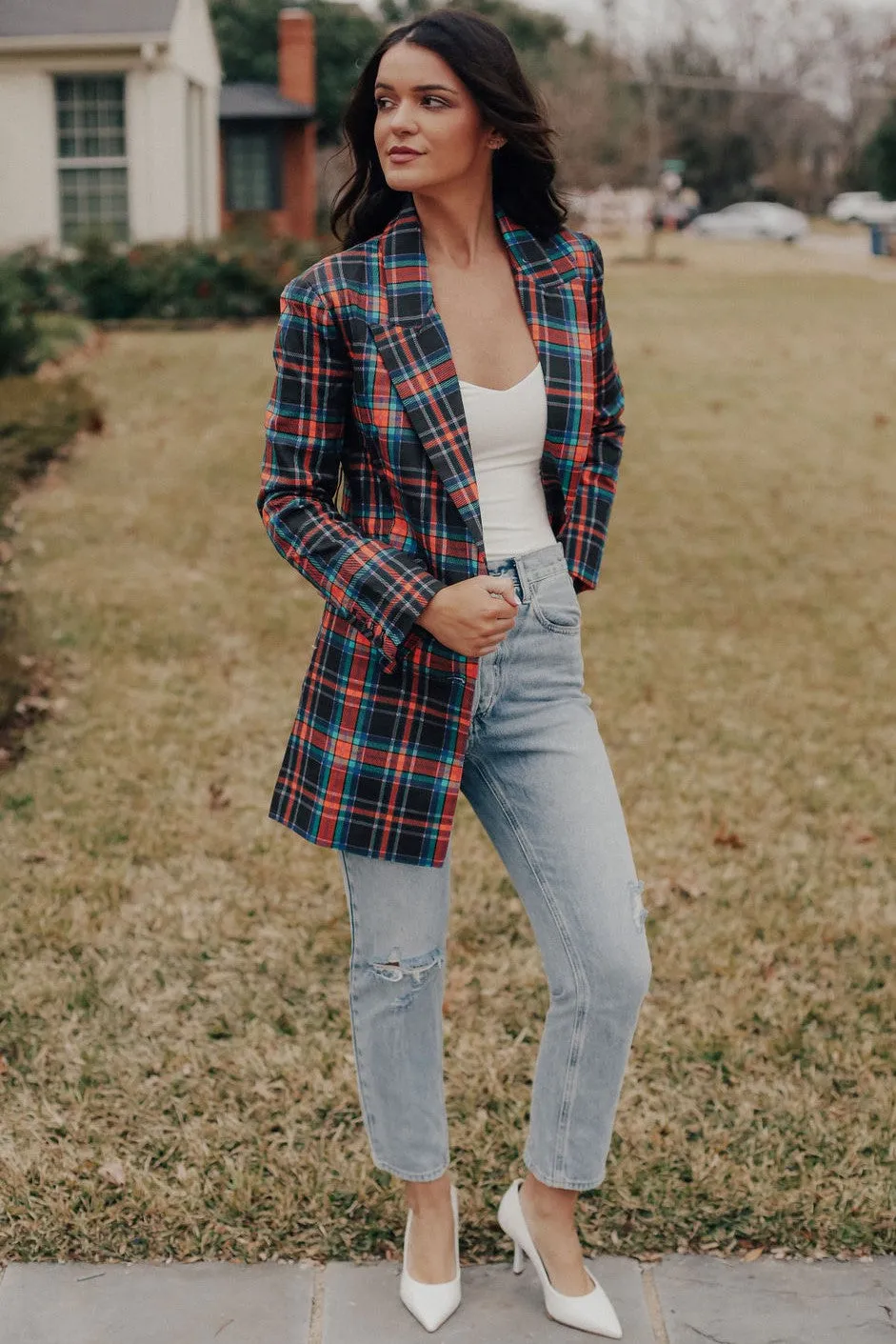 Serena Plaid Belted Blazer