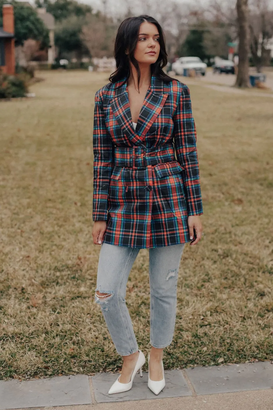 Serena Plaid Belted Blazer