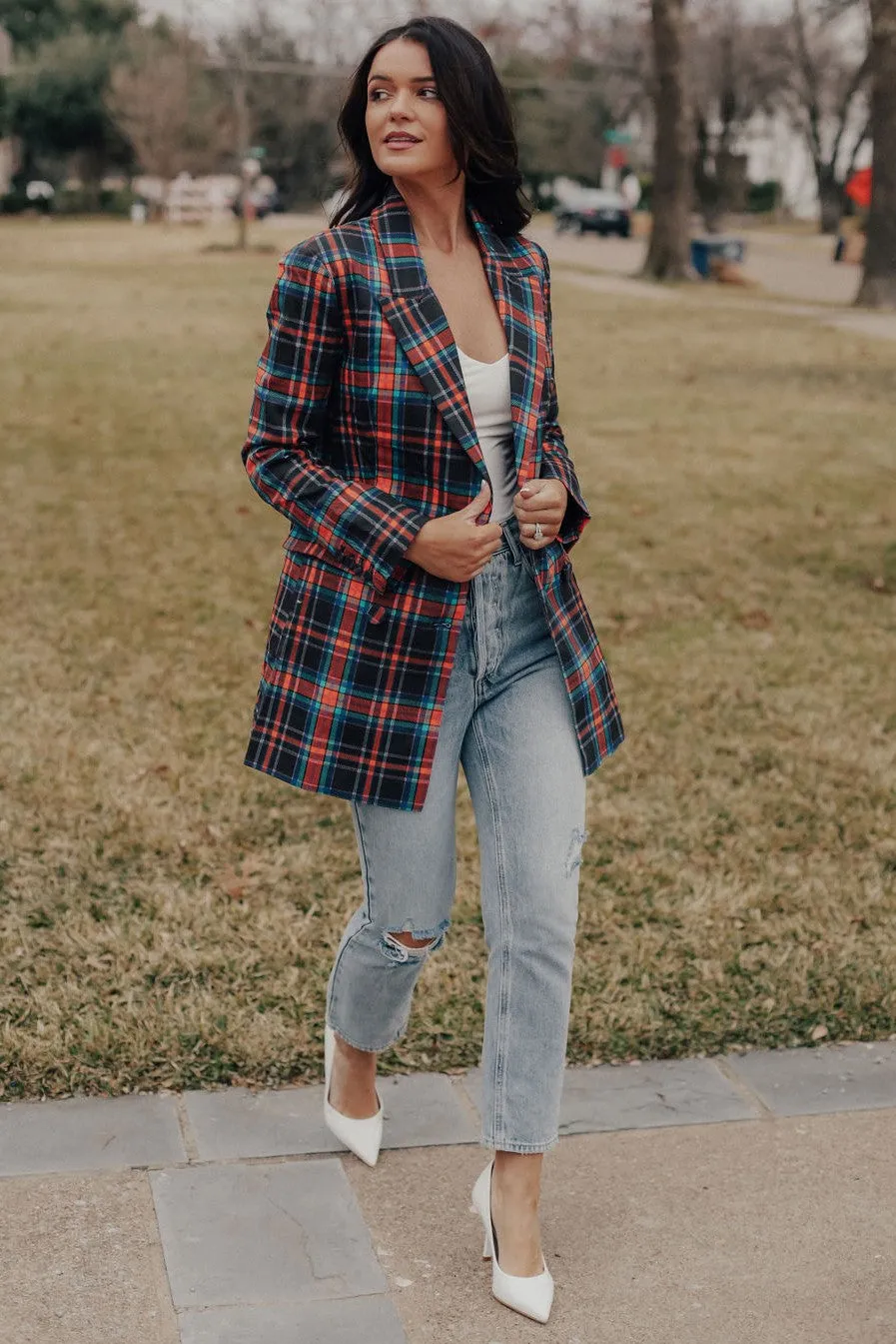 Serena Plaid Belted Blazer