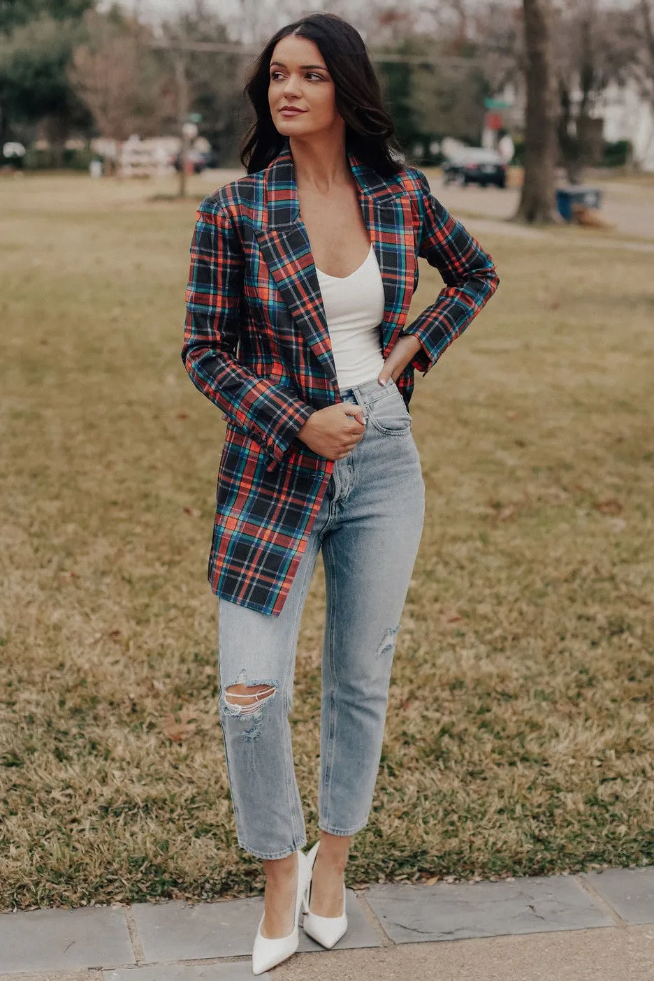 Serena Plaid Belted Blazer