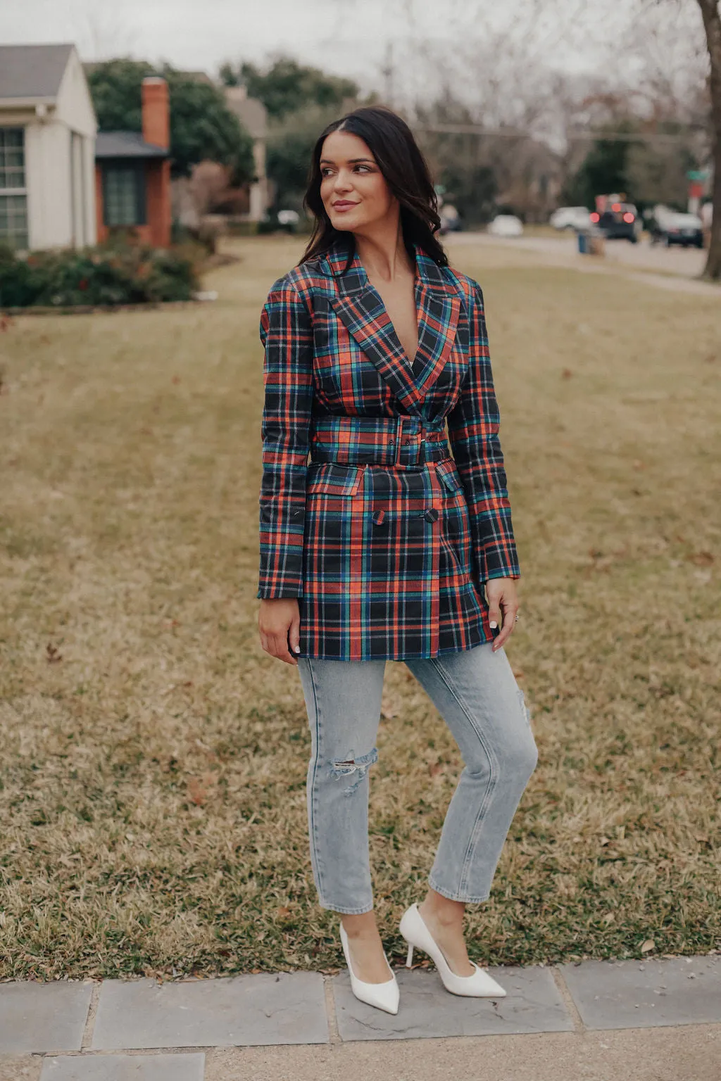 Serena Plaid Belted Blazer