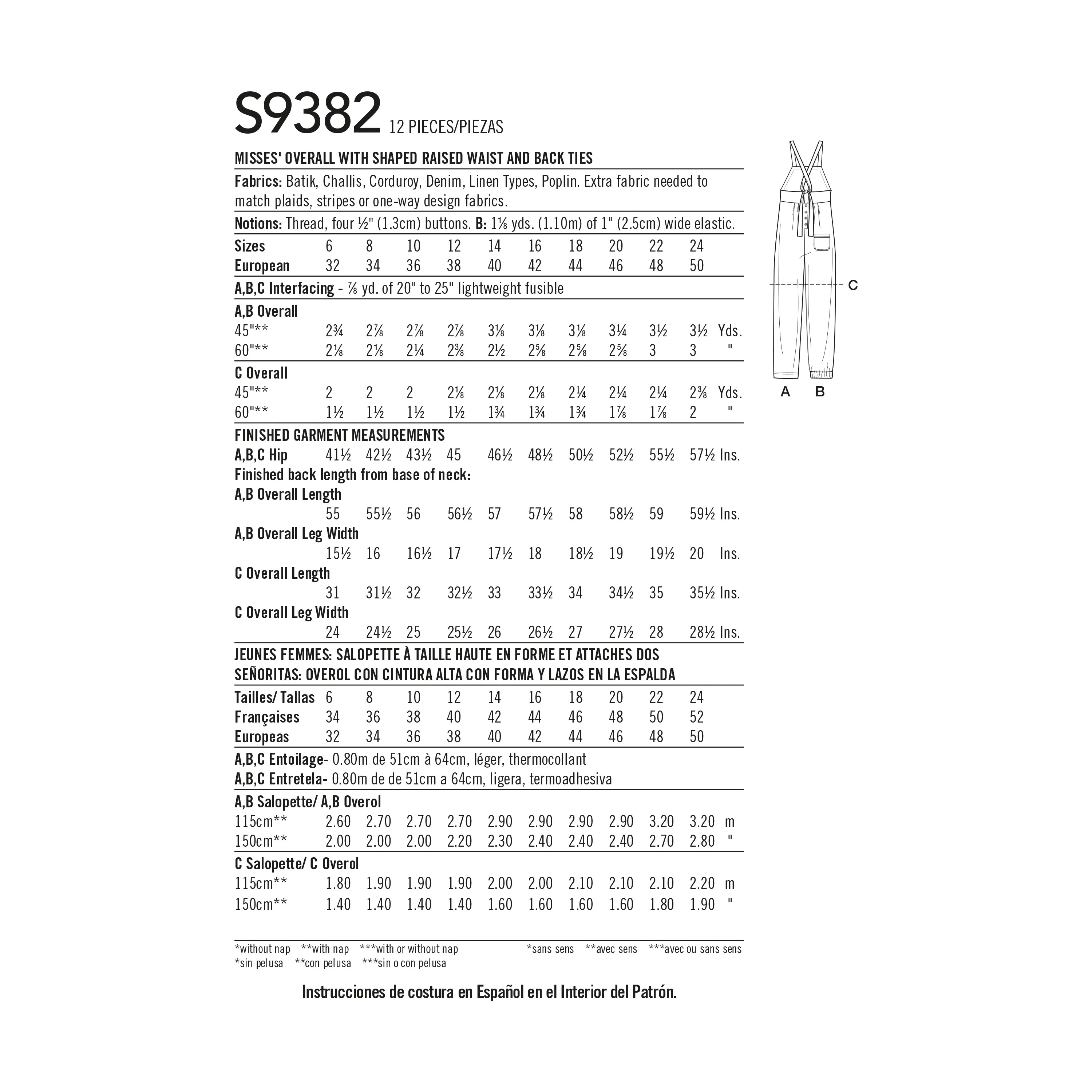 Simplicity Pattern 9382 Misses' Overall