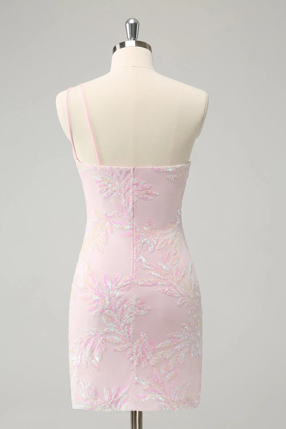 Sparkly Pink Bodycon One Shoulder Short Homecoming Dress with Sequins