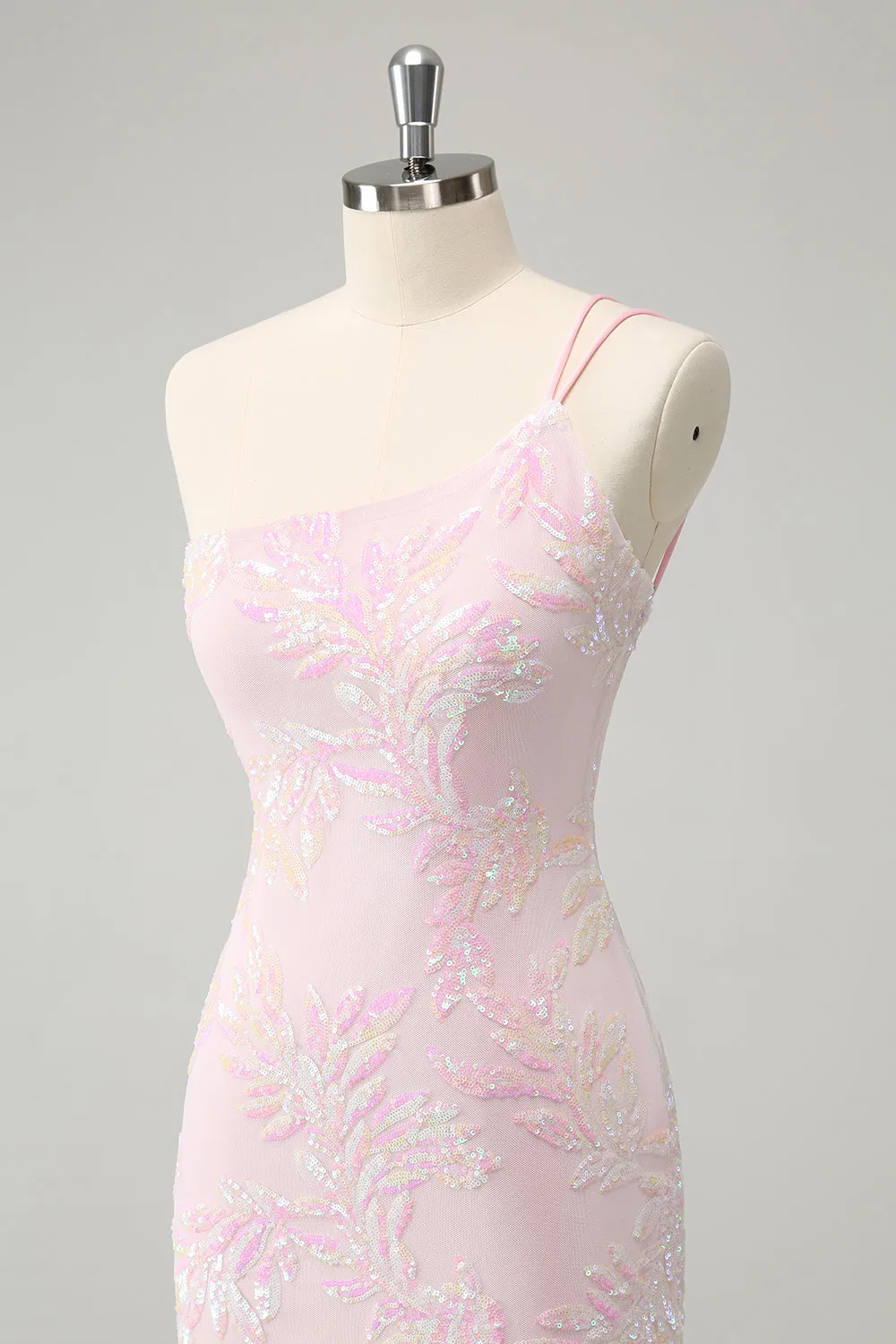 Sparkly Pink Bodycon One Shoulder Short Homecoming Dress with Sequins