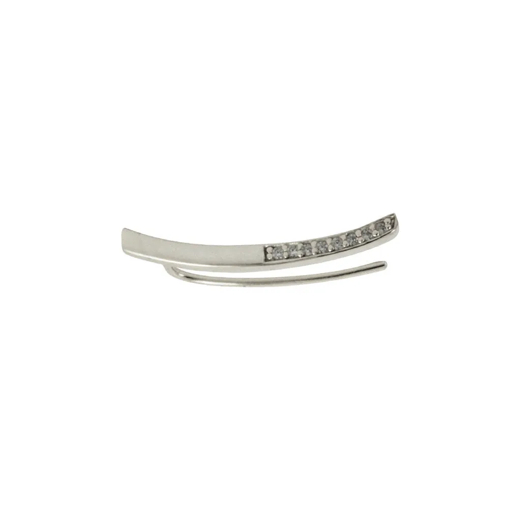 Sterling Silver Bar Ear Pin Cuff Earring with CZ Accent