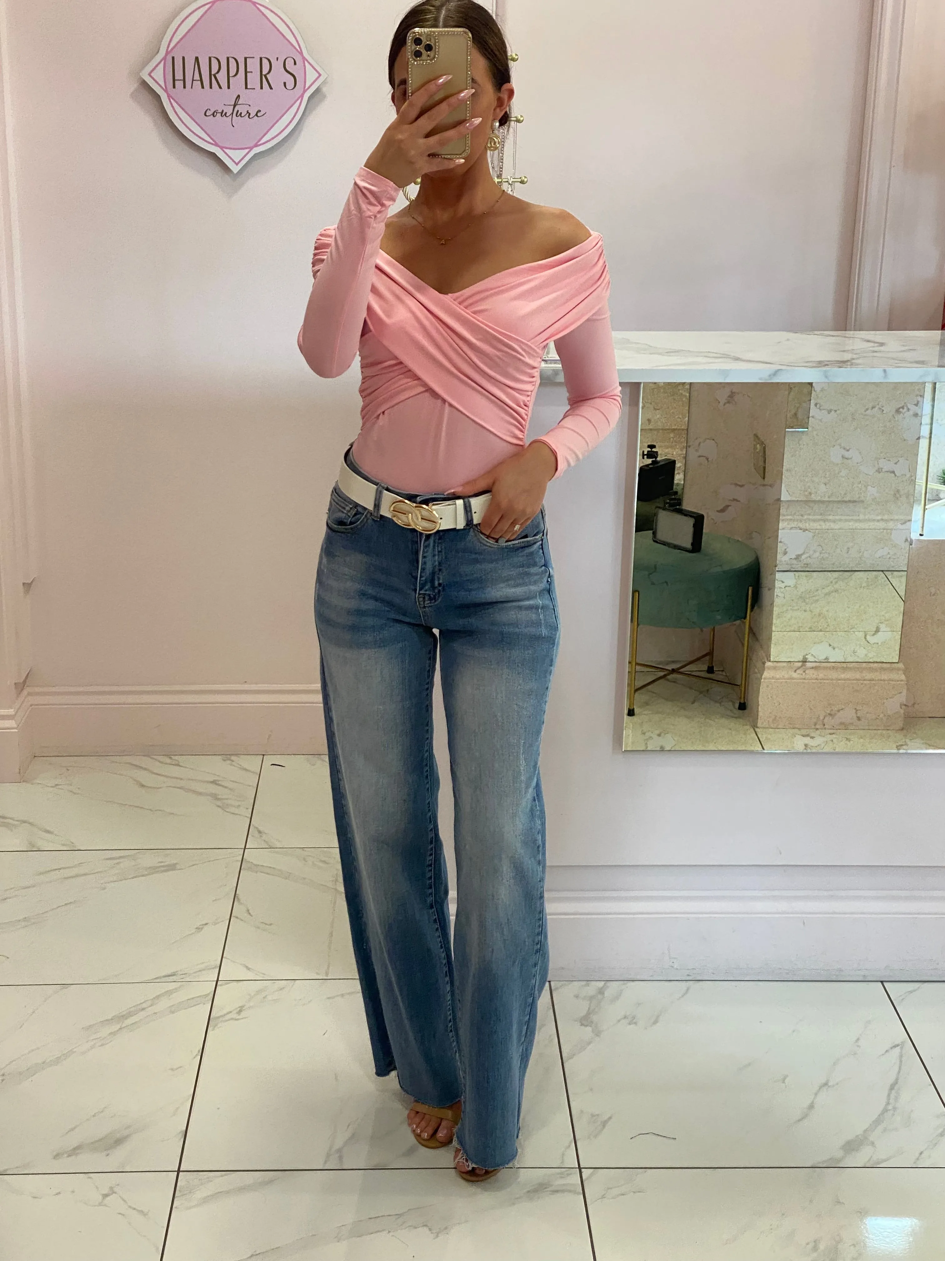 Stunning Elle Long Sleeve Pink Wrap over Bodysuit