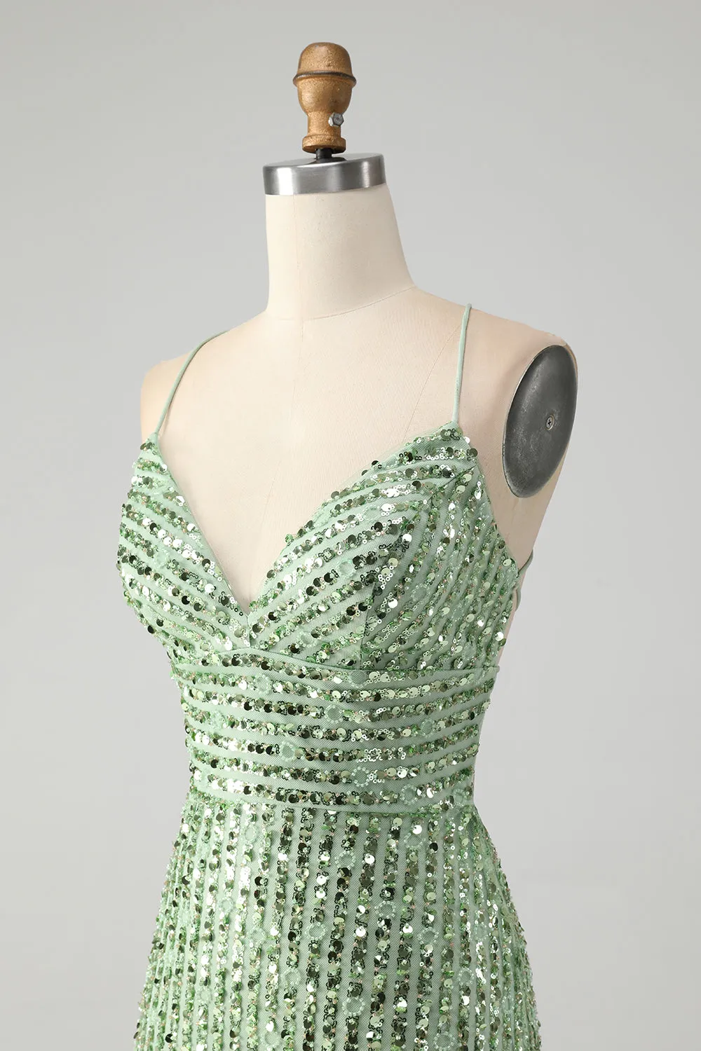 Stylish Green Sheath Criss Cross Back Short Homecoming Dress with Sequins