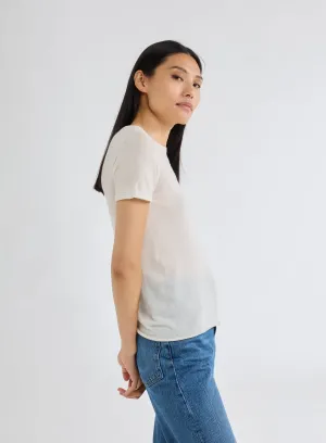 T-shirt Écru Col Rond Manches Courtes en 100% Cachemire