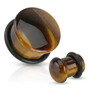 Tiger's Eye Semi Precious Stone Domed Single Flare Plug with O-Ring (10mm - 12mm) - E192E