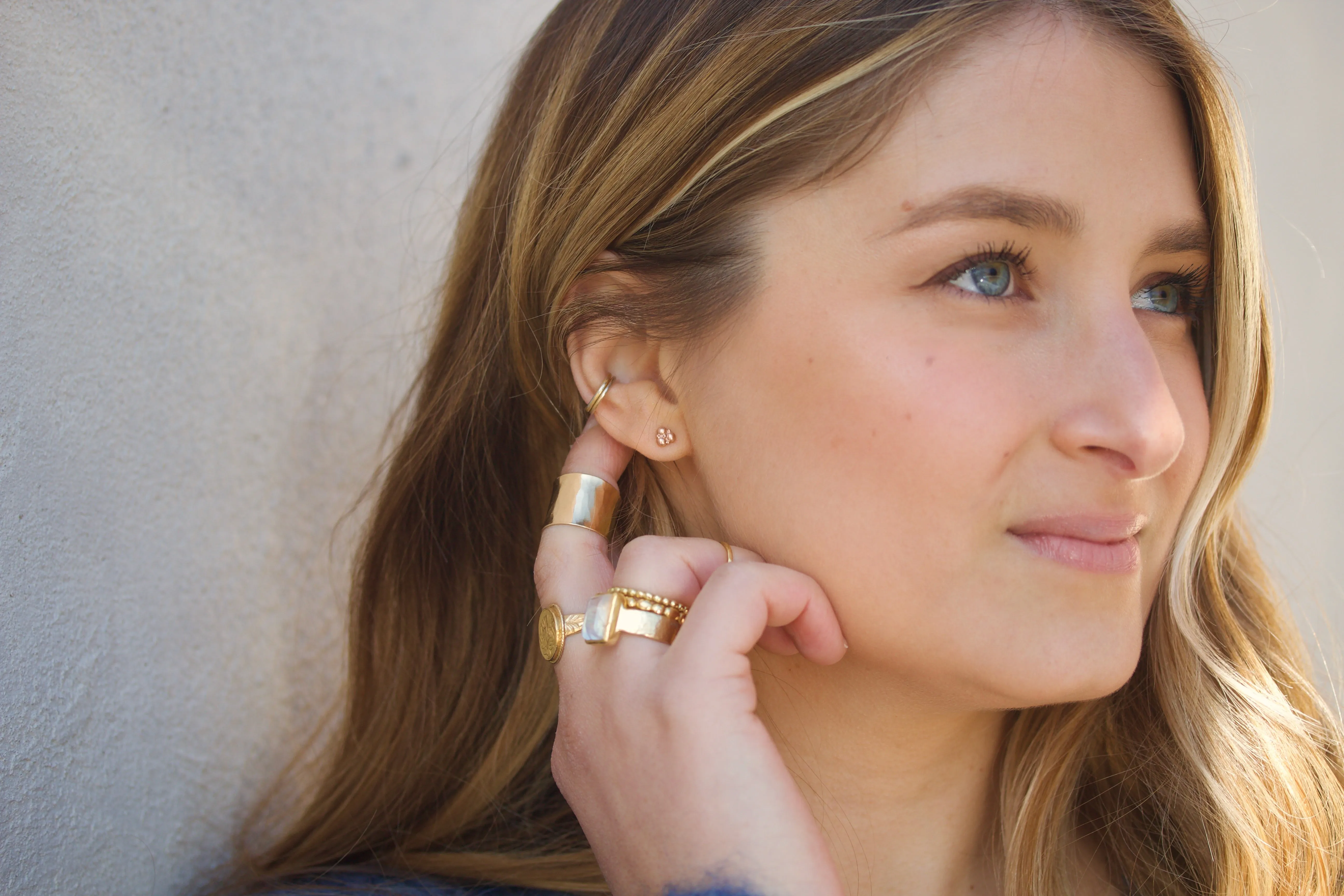 Tiny Trio Bead Earrings in Rose Gold