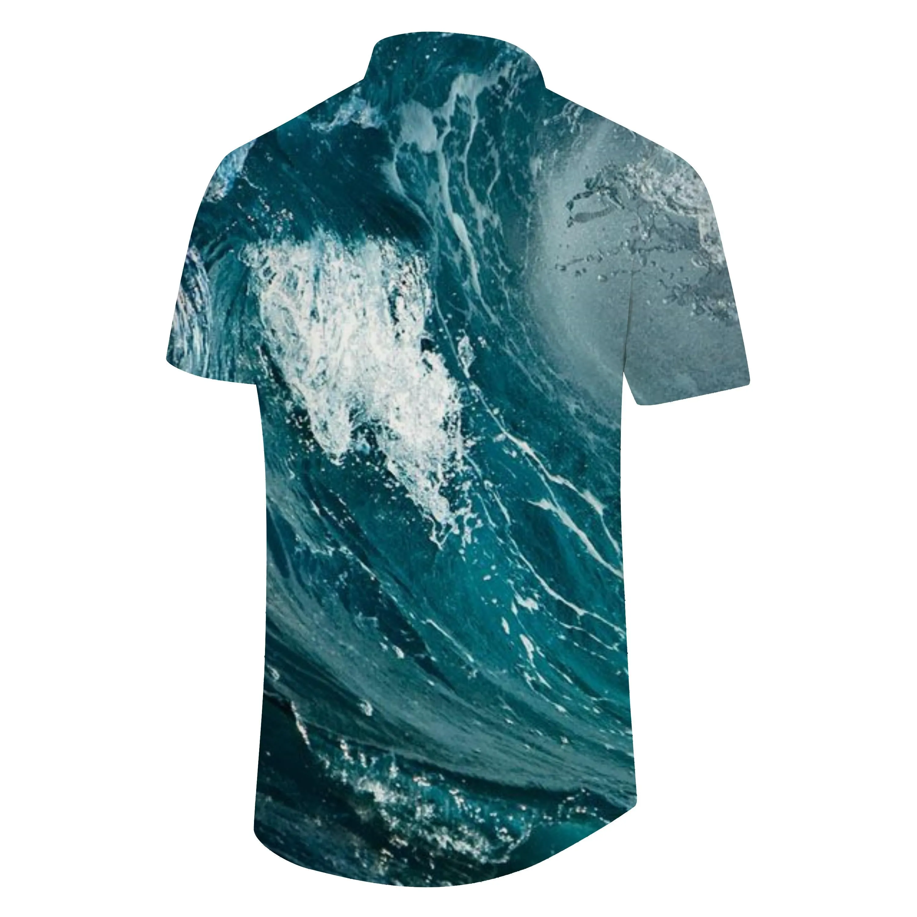 Tropical Hawaiian Button Four Seasons Men's Beach Shirt Short Sleeve Print Blue Waves Roaring