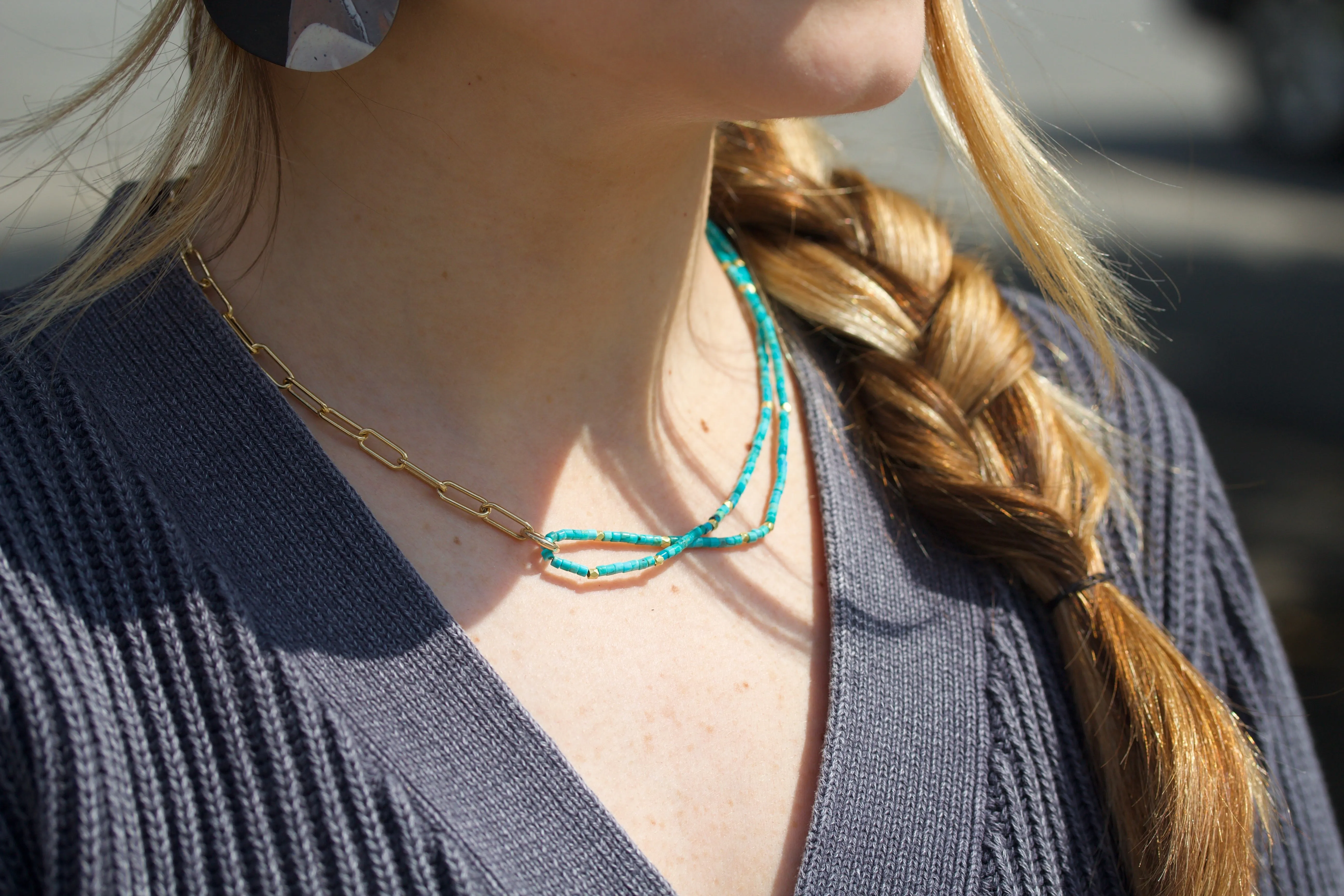 Turquoise & High Karat Gold Chain Necklace