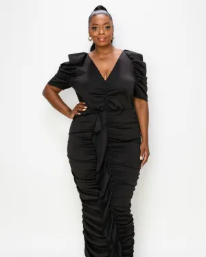 Vanessa Ruched Midi Dress | Black