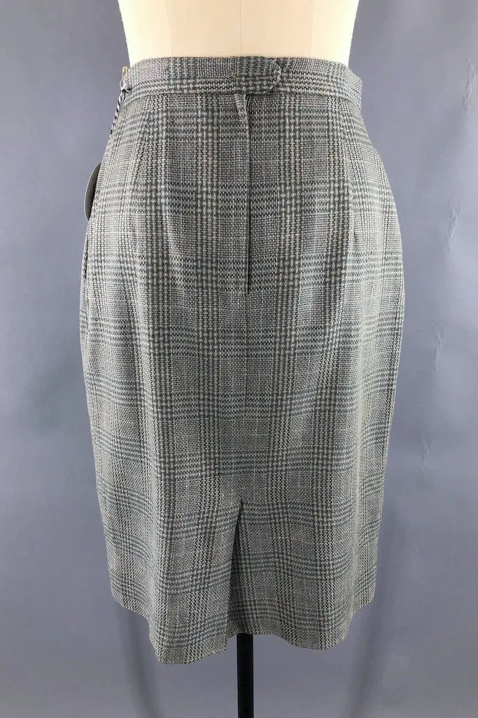Vintage Plaid Silk Pencil Skirt