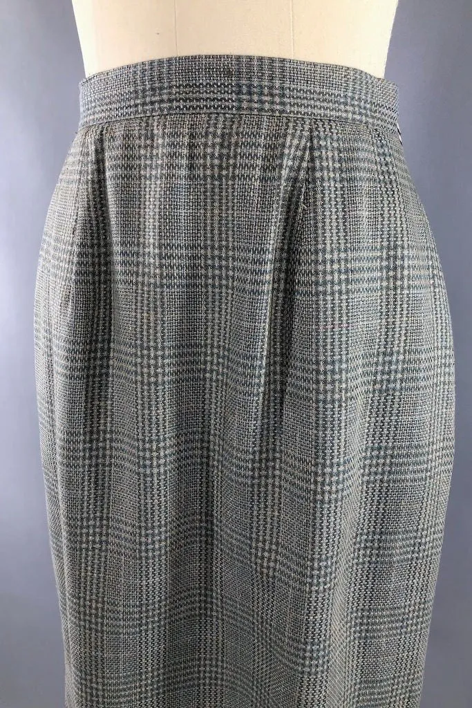 Vintage Plaid Silk Pencil Skirt