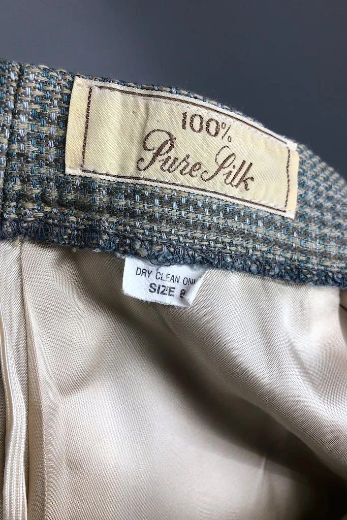 Vintage Plaid Silk Pencil Skirt