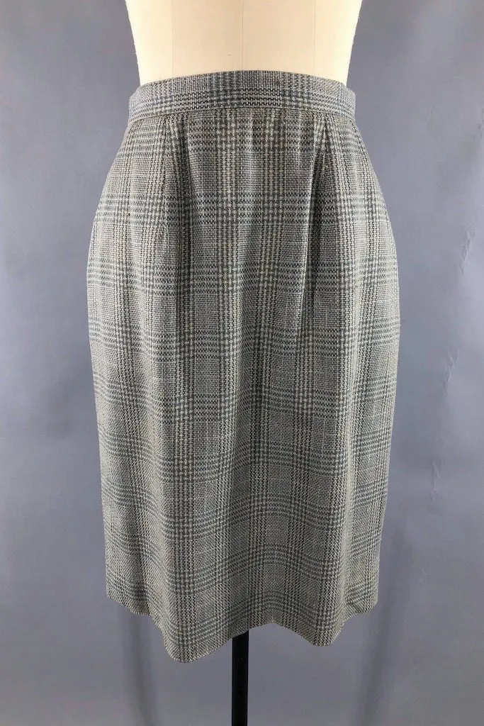 Vintage Plaid Silk Pencil Skirt