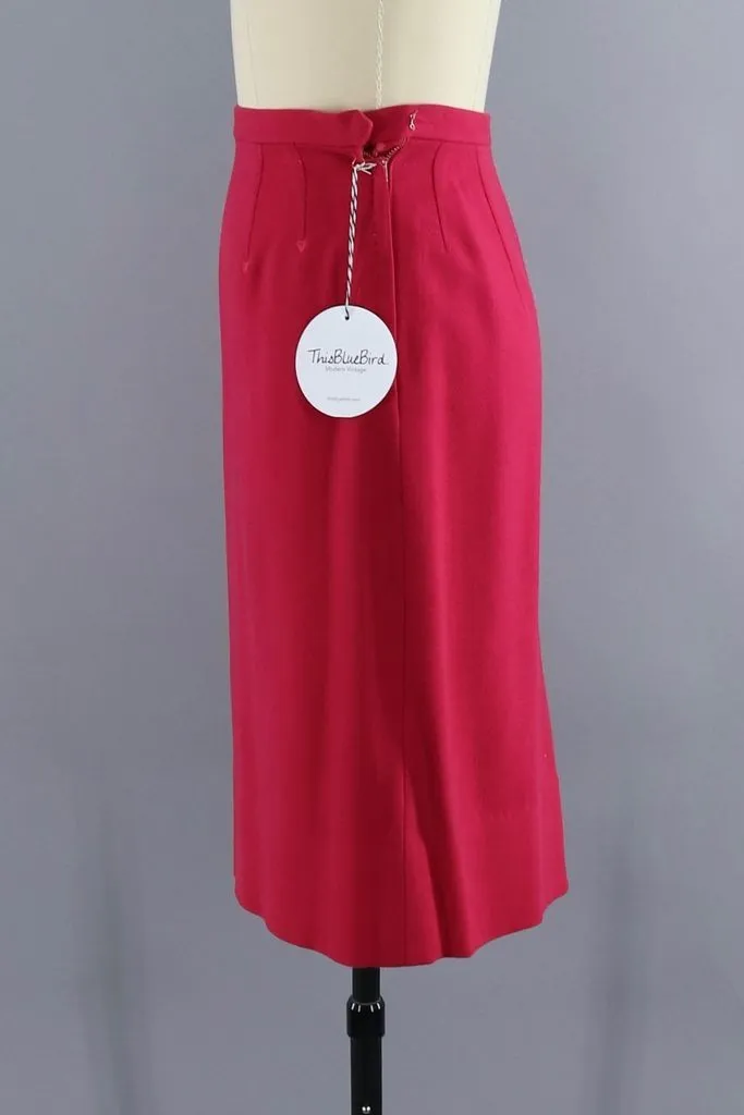 Vintage Red Wool Pencil Skirt